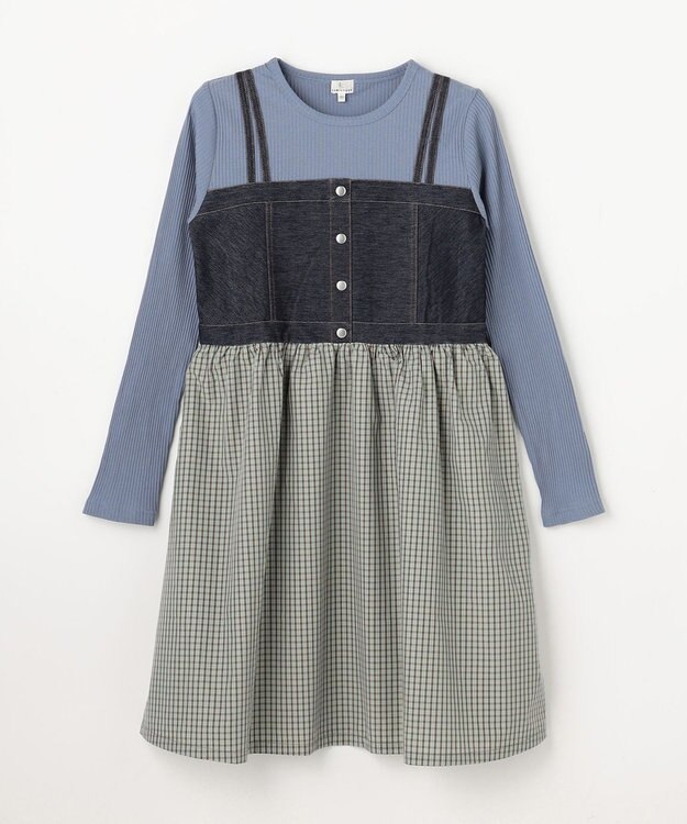 組曲 KIDS 【150-170㎝】チェックドッキング ワンピース ミント