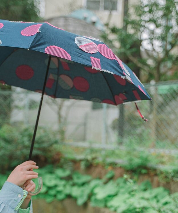 POLS 【POLS DOT】折りたたみ晴雨兼用日傘 ネイビー