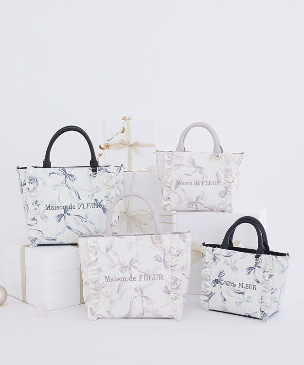 Maison de FLEUR ツイードリボンプリント2WayバッグS Black