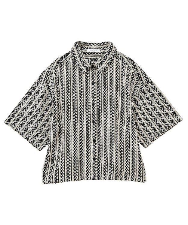 Green Parks インド綿 　衿付きレースシャツ Black