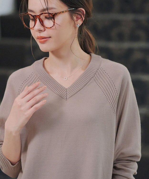 Tiaclasse L 【安田美沙子さん着用・選べる2type】ラグランニットトップス Vネック：モカ