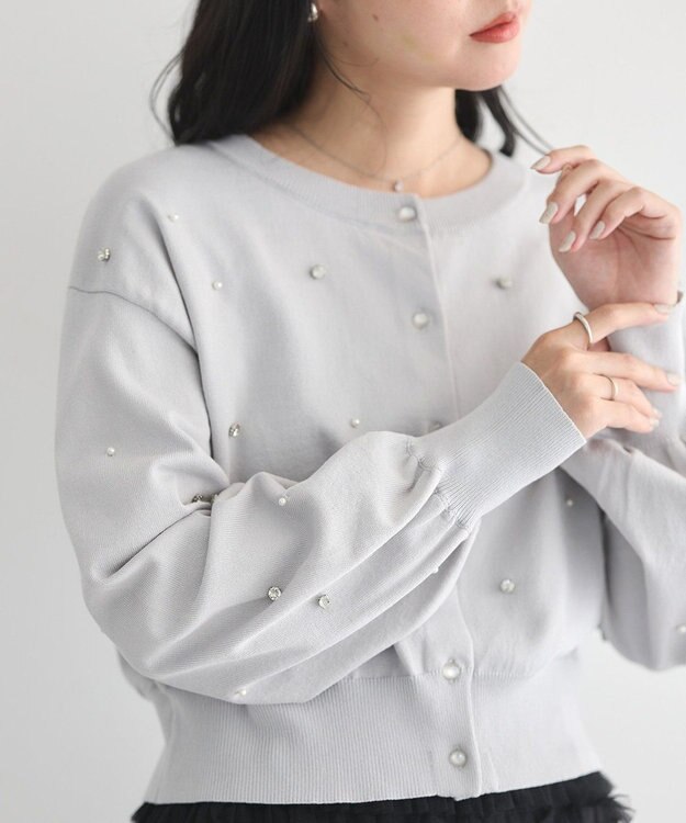 earth music&ecology パール＆ビジューカーディガン Gray