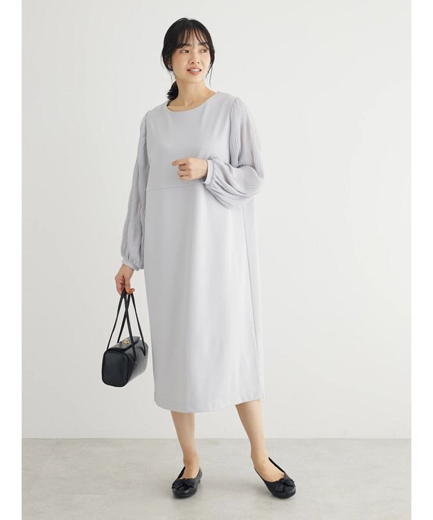 Green Parks マジョリカ袖ドッキングワンピース Gray