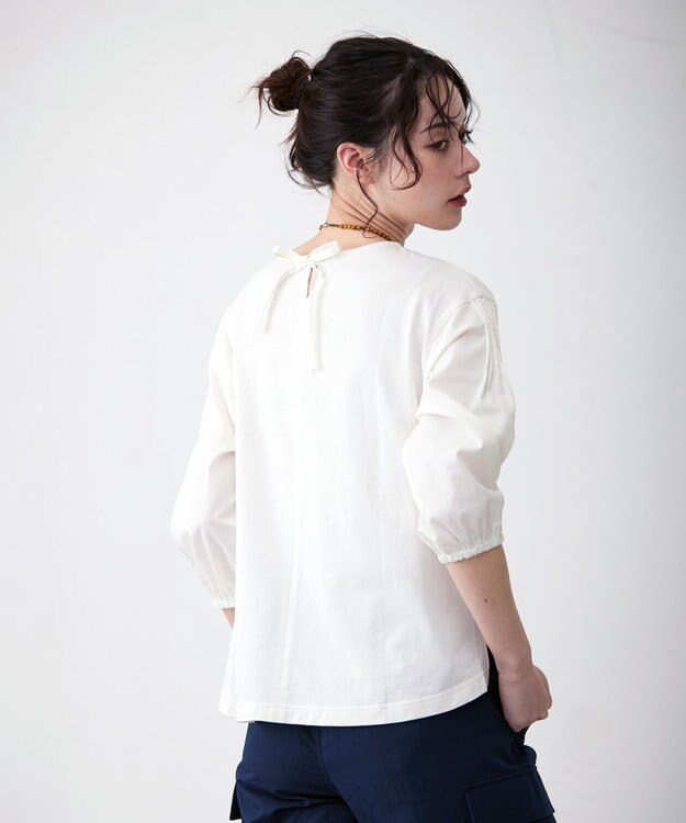 J.PRESS YORK STREET 【WOMEN】ファブリックスリーブ　プルオーバー ホワイト系