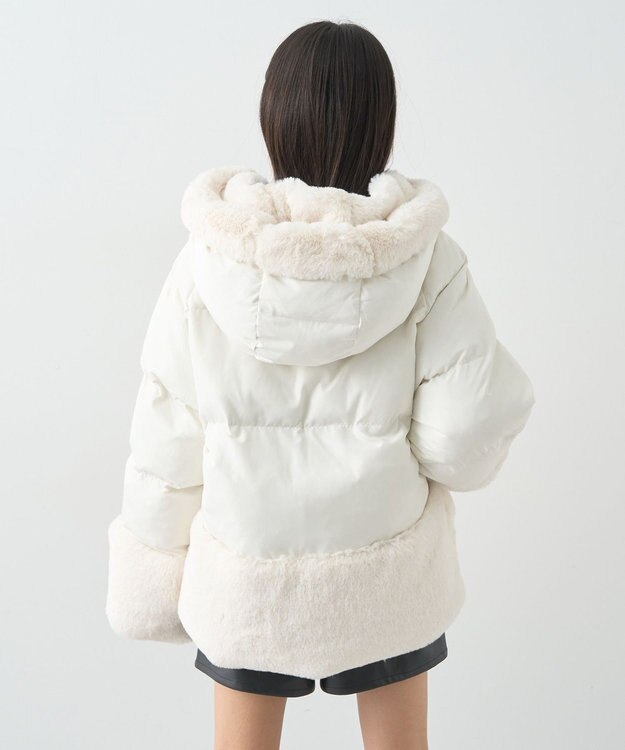 earth music&ecology フードファー中綿ショートコート ホワイト
