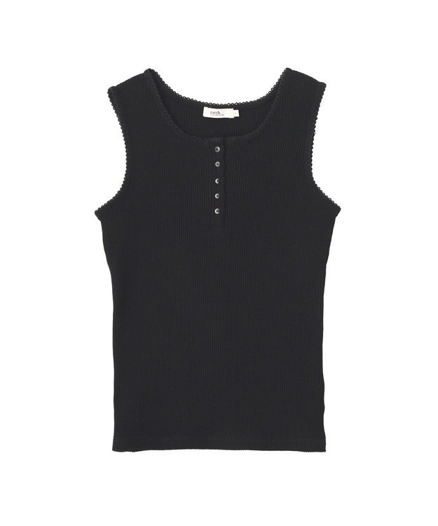 earth music&ecology 【綿100％】ピコミシンヘンリーネックタンクトップ Black