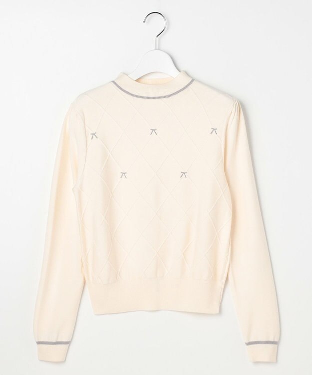 Feroux リボン刺繍ダイア柄 ニット スカイブルー系