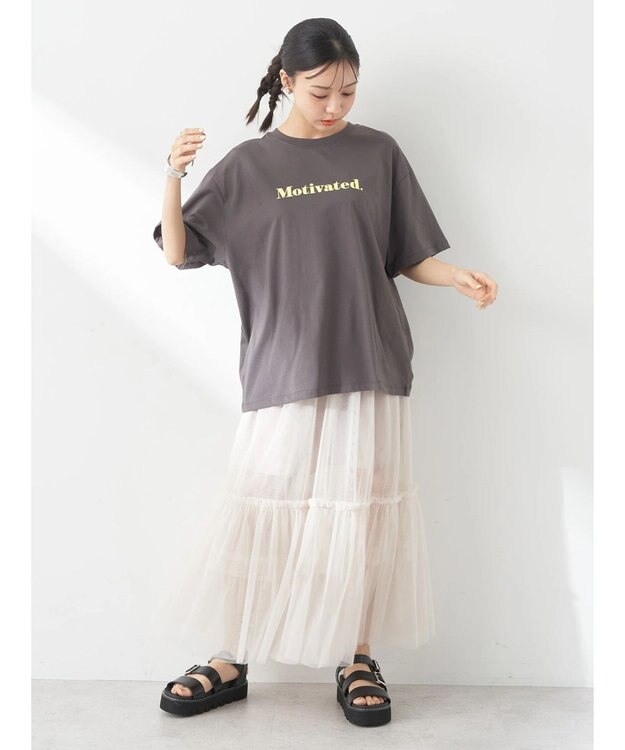 earth music&ecology ロゴソリッドＴシャツ Charcoal Gray