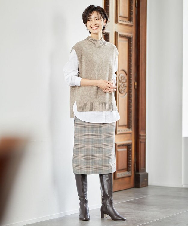 J.PRESS LADIES 【洗える】PL/Visストレッチチェック スカート グレー系3