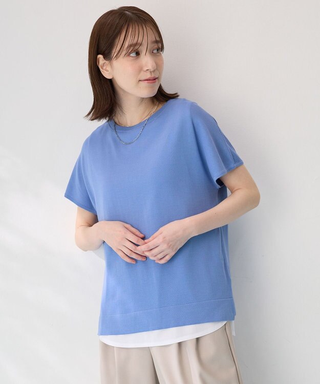 ANY 【接触冷感/UVカット/抗菌防臭/手洗い可/アンチピリング】ファンクションフレンチスリーブニット ブルー