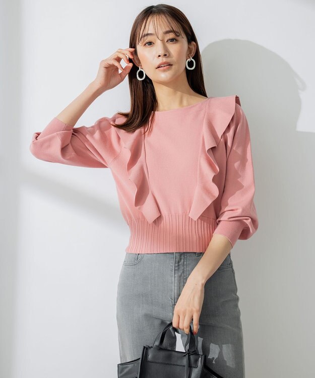 組曲 【洗える】Elenaラッフル ニット ピンク系