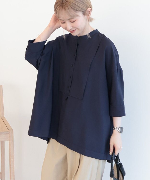 AMERICAN HOLIC 【WEB限定】接触冷感バンドカラーシャツチュニック Navy