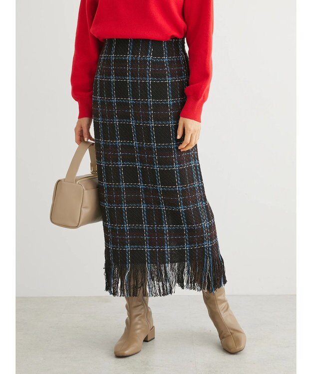 Green Parks ・ＳＵＧＡＲ　ＳＰＯＯＮ　チェックフリンジスカート Black