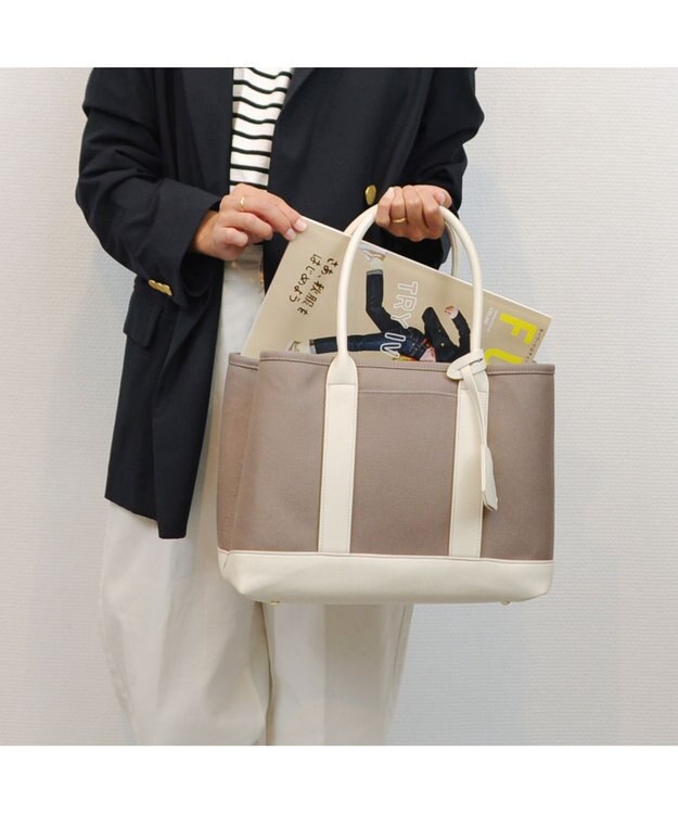 UNBILLION cachecache ショルダー付きパーテーションキャンバストートL グレーアイボリー