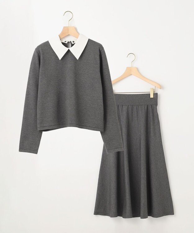 組曲 【WEB限定】ELENA襟付き セットアップワンピ チャコールグレー系