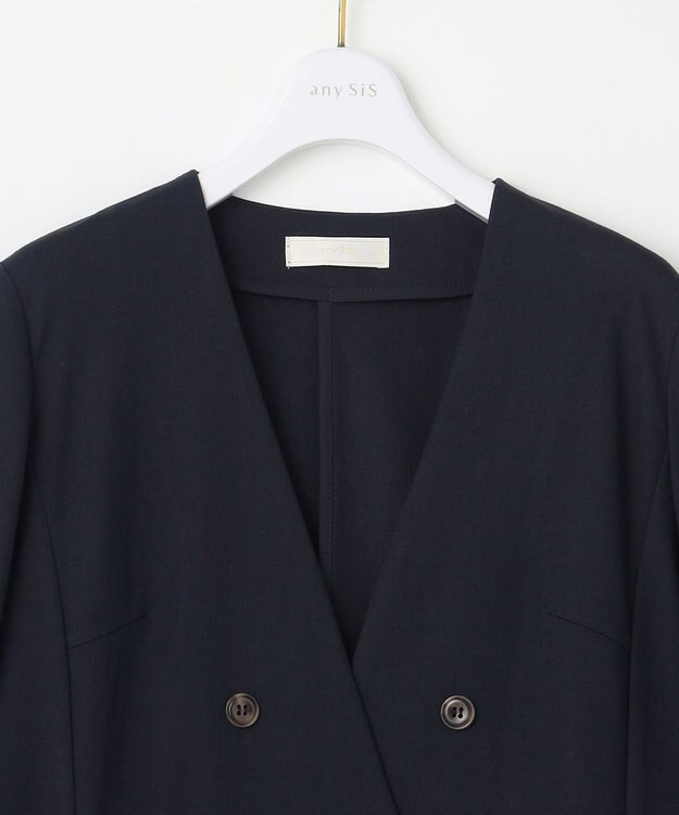 ANY SIS 【洗える】ノーカラーライト ジャケット ネイビー