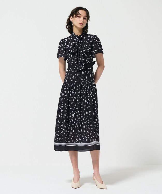 GRACE CONTINENTAL ハートレオパードプリントワンピース ブラック