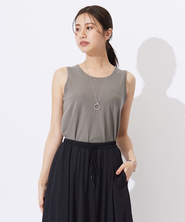 J.PRESS LADIES L ワイドリブジャージー ノースリーブ カットソー モカ系