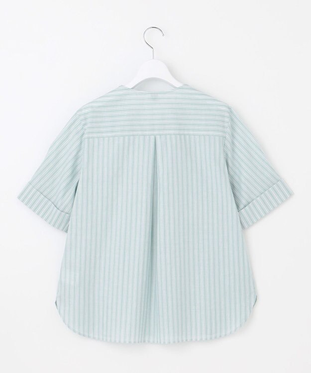 J.PRESS LADIES 【洗える】BEZ 空羽ストライプ クルーネック ブラウス アクアグリーン系