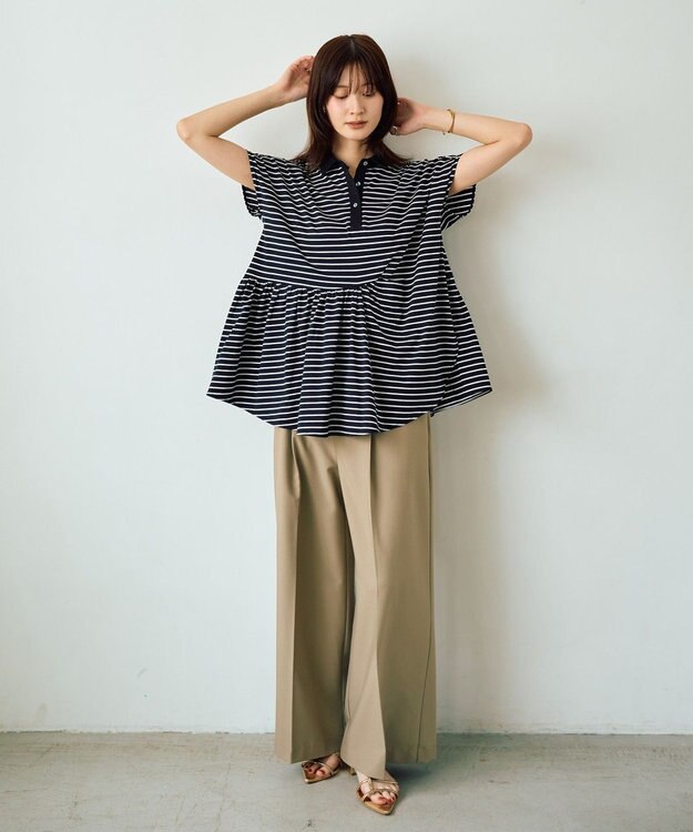 YECCA VECCA アシメボーダーポロシャツ Black