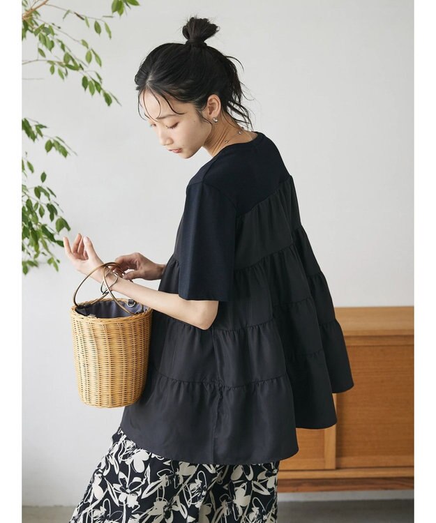 CRAFT STANDARD BOUTIQUE 異素材ティアードカットチュニック Black