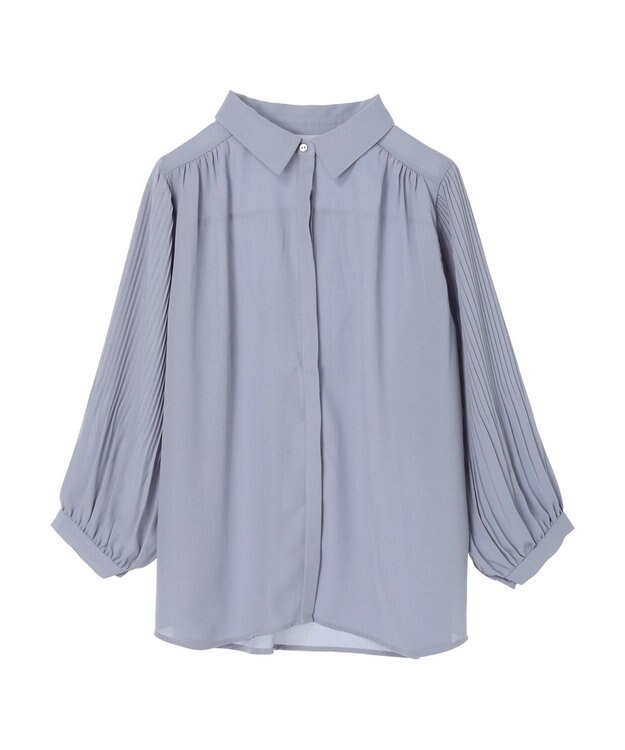 Green Parks 袖プリーツ衿付きブラウス Sax