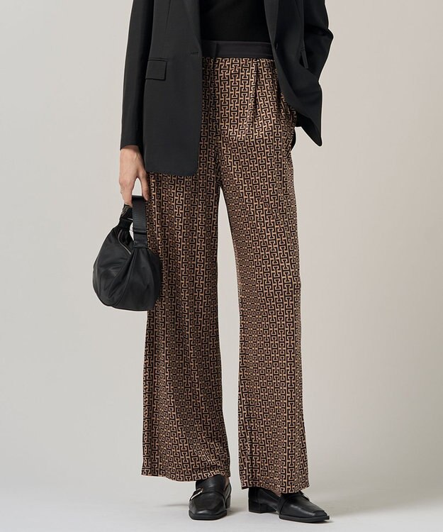 ICB L 【30th ANNIVERSARY】 モノグラムプリントスムース ワイドパンツ キャメル×ブラック系