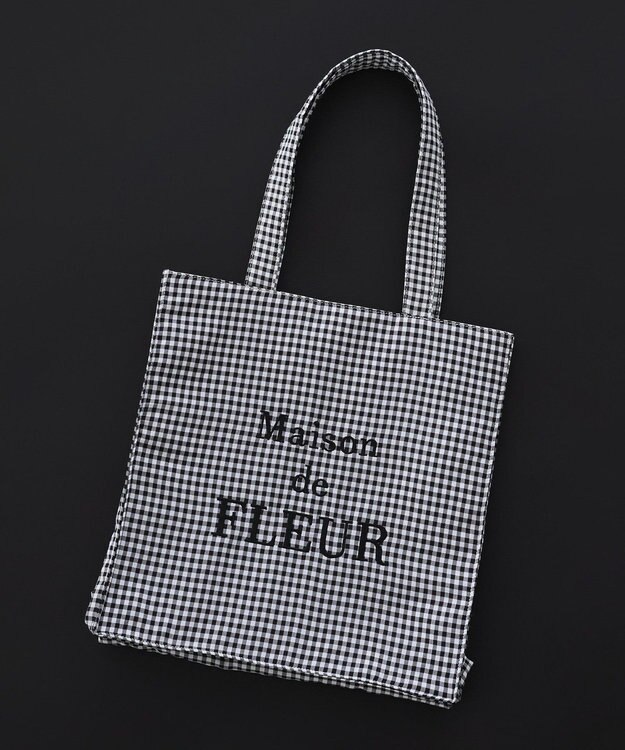 Maison de FLEUR ブランドロゴ刺繍ギンガムスクエアトート Black