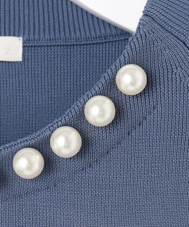 自由区 S 【洗える】パールディティールプルオーバー ニット ブルー