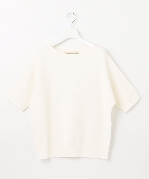 自由区 【洗える】コットンストレッチホールガーメント プルオーバー ニット ホワイト系