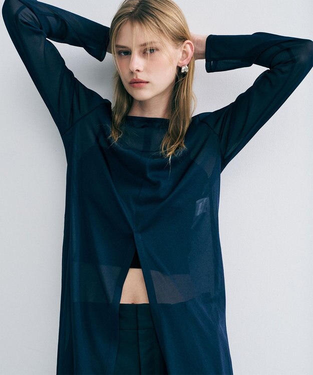 uncrave トリコットシフォン カシュクールトップス ネイビー