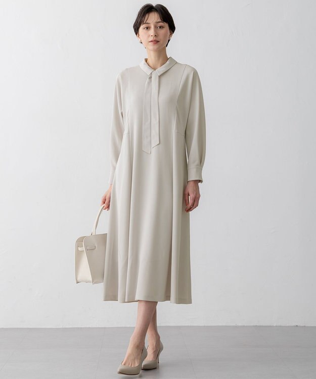 23区 【VERYコラボ】トリアセダブルジョーゼット つけ襟 ボウタイワンピース ベージュ系