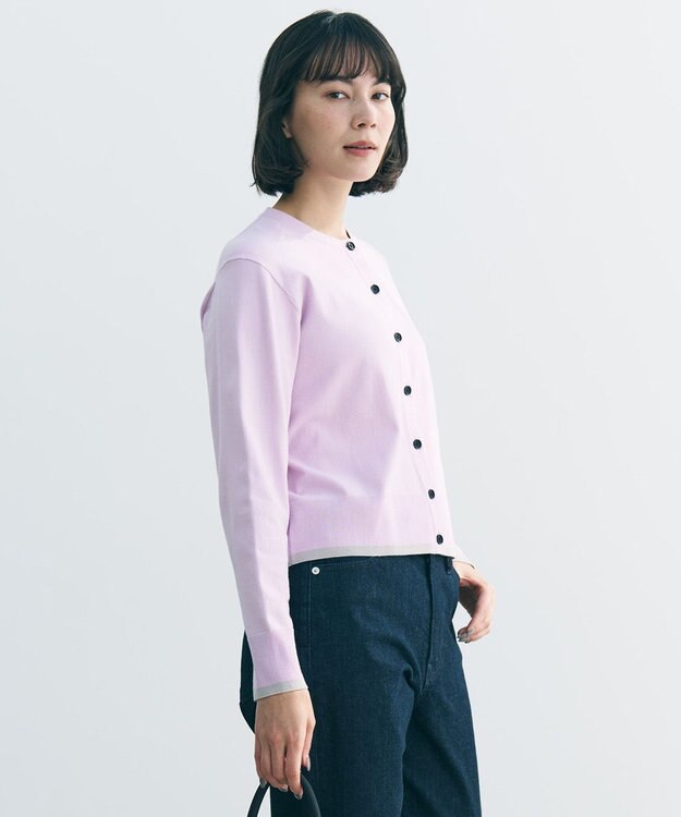 UNFILO マイビューティニット バイカラー カーディガン ライラック×グレージュ