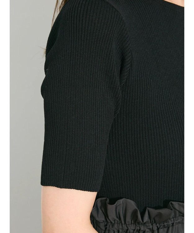 Green Parks ランタン型ニットドッキングタフタワンピース Black