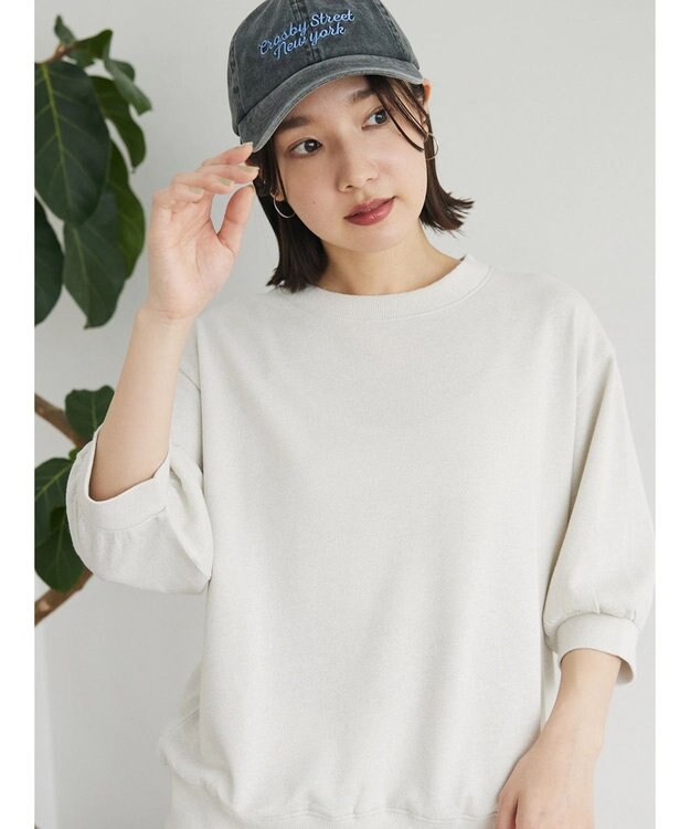 Green Parks ７分袖ラメ裏毛パフプルオーバー Ivory