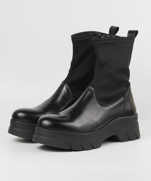 BONTRE 【BONTRE/ボントレ】厚底ストレッチミドルブーツ/40101-UA ブラック