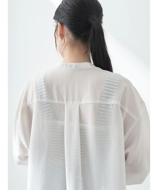 earth music&ecology シアーバンドカラーシャツ Off White