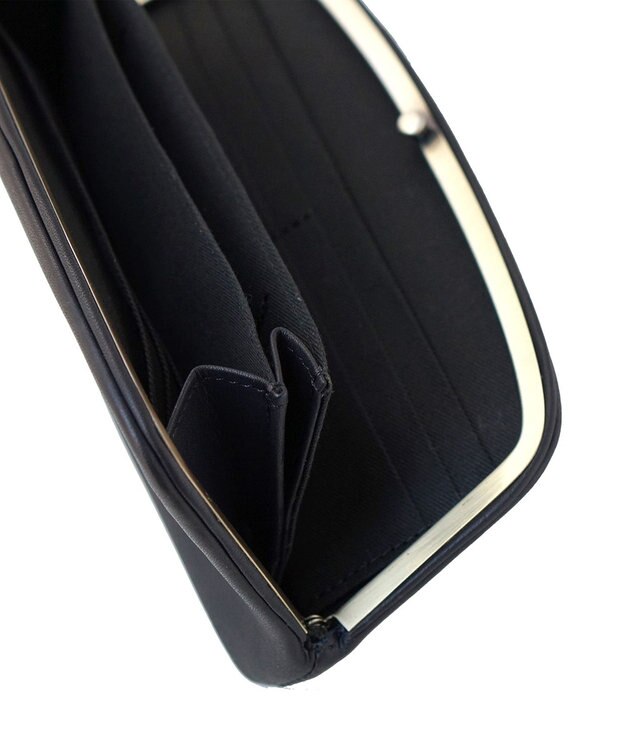 FOLNA RD ソフトレザーロング 天溝がま口 財布 ブラック