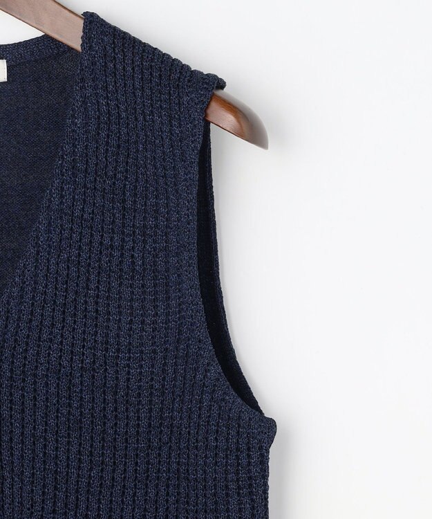 JOSEPH ABBOUD 【エコ素材和紙使用・日本素材】和紙杢メッシュクルーネック ニットジレ ネイビー系