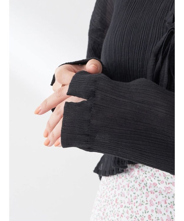 earth music&ecology ＳＥＴ２点クレープリボンブラウス＋インナー Black