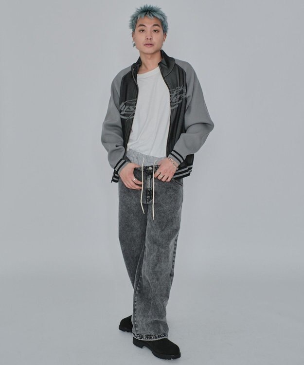 WEGO 【ユニセックス着用ITEM/MLサイズ展開/ウエストゴム】ボクサードッキングデニムパンツ デニムブラックソノタ