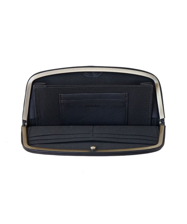 FOLNA RD ソフトレザーロング 天溝がま口 財布 ブラック