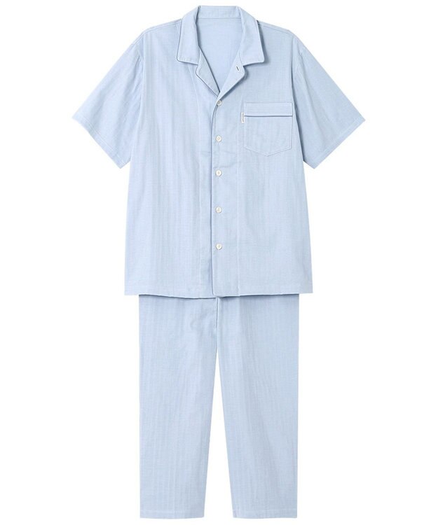 ワコール／睡眠科学 メンズ パジャマ 5分袖 半袖 9分丈 綿100%(天綿)(本体) 二重ガーゼ YGT145 睡眠科学／ワコール ブルー