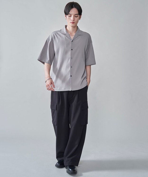 WEGO クレープオープンカラーシャツ（SS） ライトグレー