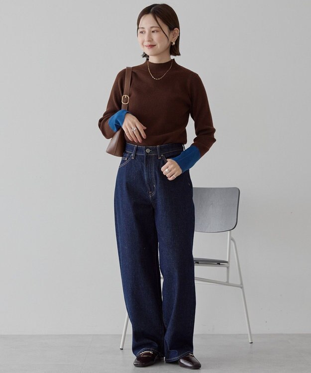 AMERICAN HOLIC バイパチ袖配色リブプルオーバー Brown