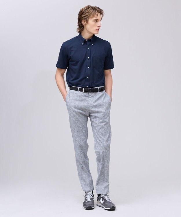 J.PRESS MEN 【吸水速乾 / 抗菌防臭 / 遮熱 / 防シワ】【J.PRESS OXFORD JERSEY】カノコインレイ半袖 シャツ / B.D. ネイビー系