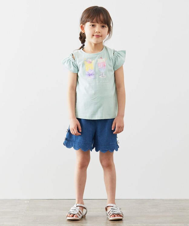 ANY KIDS オンオフショルダーパフェTシャツ ミント系