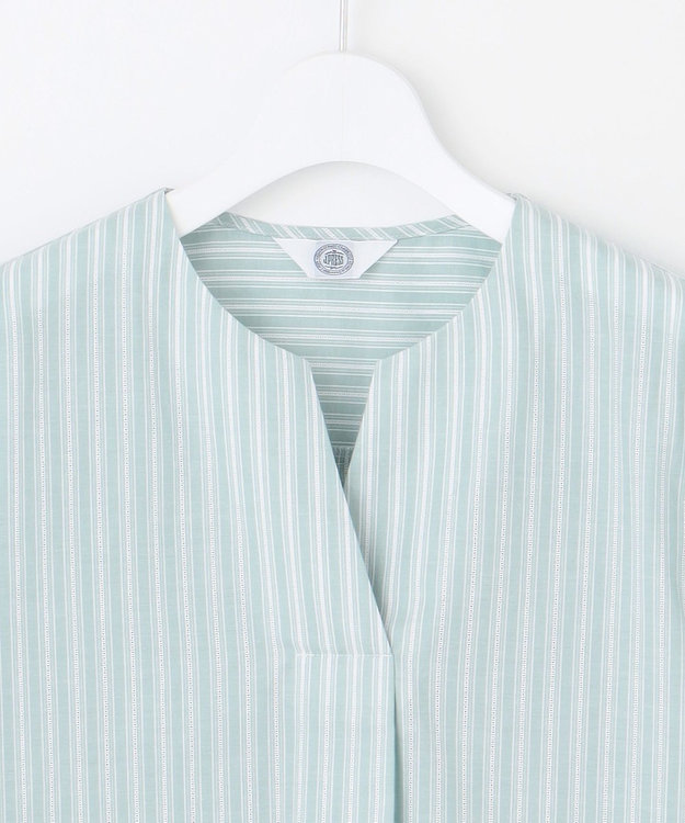 J.PRESS LADIES 【洗える】BEZ 空羽ストライプ クルーネック ブラウス アクアグリーン系