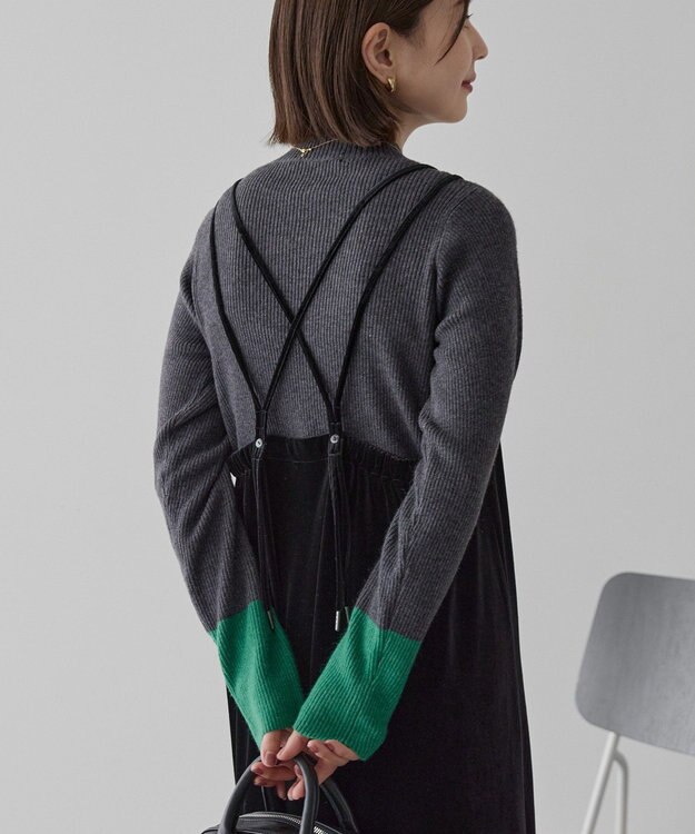 AMERICAN HOLIC バイパチ袖配色リブプルオーバー Charcoal Gray