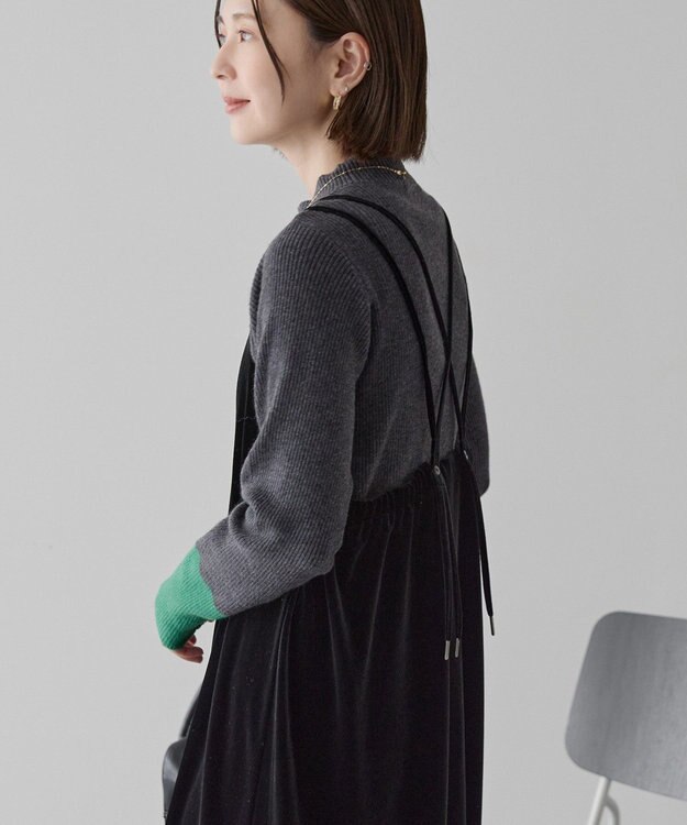 AMERICAN HOLIC バイパチ袖配色リブプルオーバー Charcoal Gray